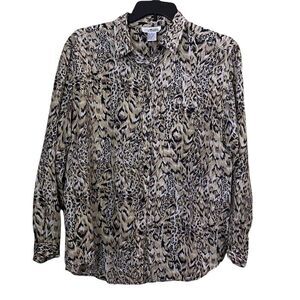 Vintage Metro Express Animal Print Silk Blouse Size Large